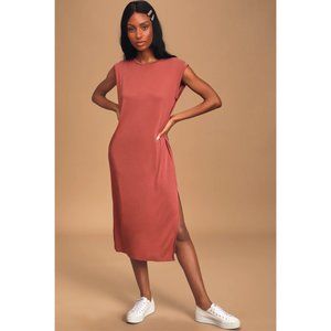 Lulus | Moment's Notice Terra Cotta Midi Shift Dress